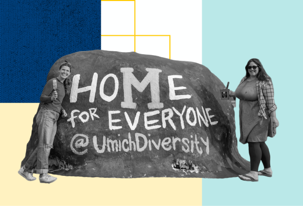 People painting The Rock with the words Home for Everyone @umichdiversity